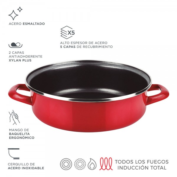 Tartera acero esmaltado aisi 430 optimax roja ø24 cm